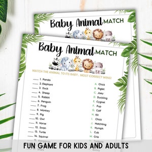Baby Tier Legespiel | Baby Tier passende | Frühlings-Partyspiele | Baby Tier Namen Babyparty Walddschungeltier | Baby Tiernamen