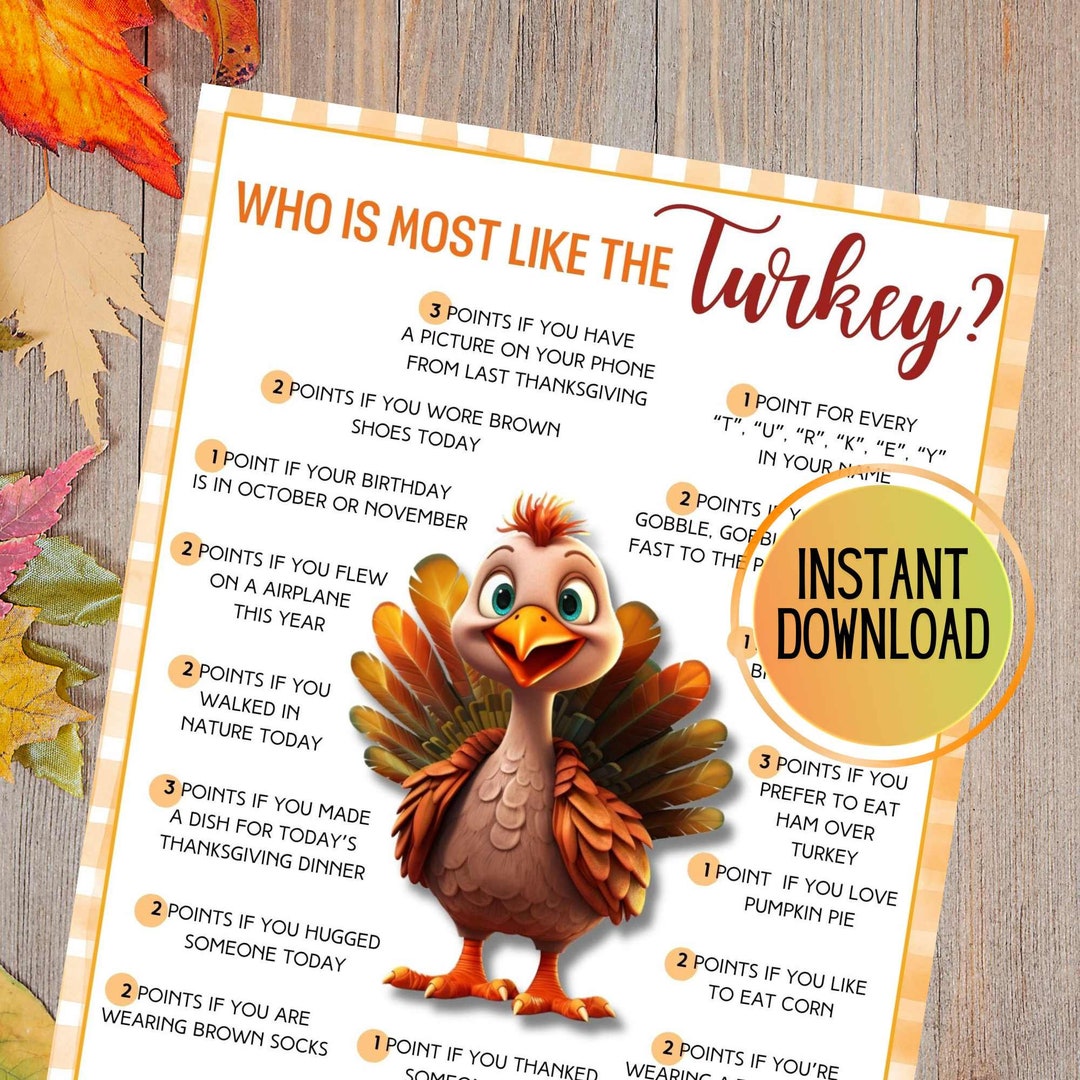 Who is Most Like the Turkey, Thanksgiving Game Printable, Group Game