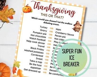 Thanksgiving Trivia Game, Thanksgiving This or That, Turkey Trivia Game, Thanksgiving Printable Game Kids and Adults, Group Game,