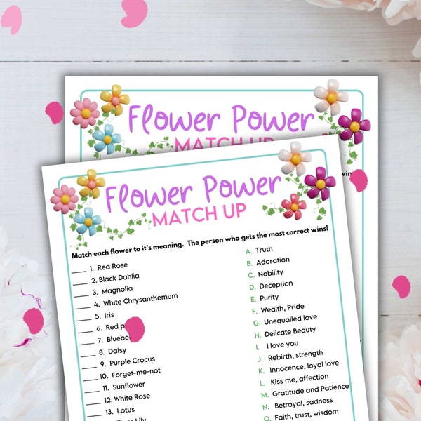 Spring Flower Power Trivia Match Up | Flower Matching Game | Printable Springtime Games | Party Games| Spring Activities for Adults and Kids