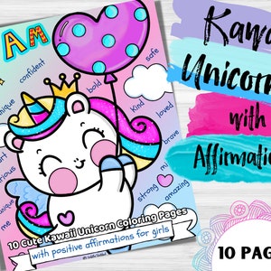 Cute Kawaii Unicorn Coloring Pages/Digital/Instant Download/Kawaii, Cute Unicorns coloring pages/Kawaii/Social Emotional Learning