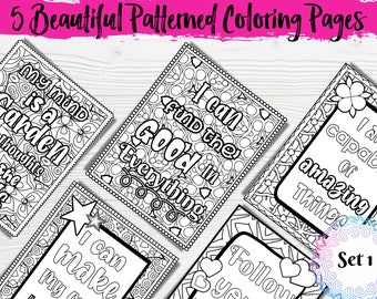 Mental Health Affirmations Coloring Pages/Growth Mindset Coloring Pages/Digital/Instant Download/Stress Relief Coloring/Set 1