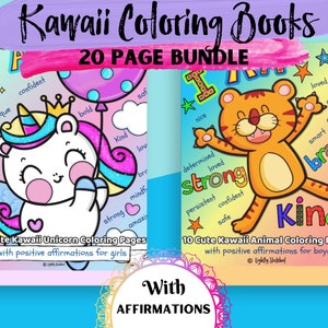 Cute Kawaii Coloring Pages Bundle/Digital/Instant Download/Kawaii, Cute Unicorns coloring pages/Kawaii Animals