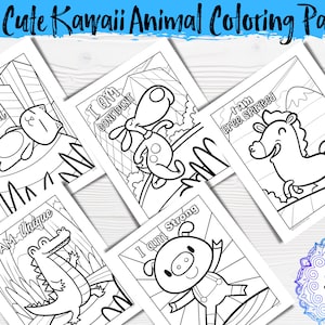 Pagine da colorare Kawaii stampabili/Download istantaneo/Kawaii, pagine da colorare di animali carini/Kawaii carino/Apprendimento emotivo sociale/Set 1