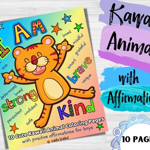 Kawaii Coloring Book Digital/Cute Kawaii Animal Coloring Pages/Instant Download/Kawaii/Positive Coloring Pages for Kids