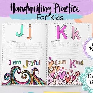 Páginas del alfabeto para colorear y rastrear/Seguimiento de letras para niños/Descarga digital/instantánea/ Afirmaciones para niños/Aprendizaje socioemocional