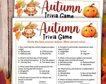 Fall Trivia Game | Printable Autumn Games | Autumn Game for Adults & Kids | Fun Autumn Games | Halloween Trivia | Autumn Trivia | Fall Games