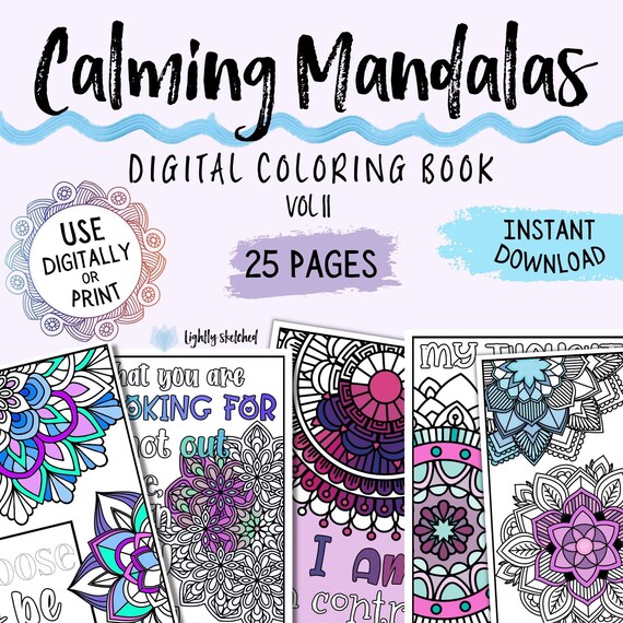 Anxiety Coloring Book/mental Health Coloring Book/digital/instant  Download/mandala Coloring Patterns/self Care Coloring Pages/v2 