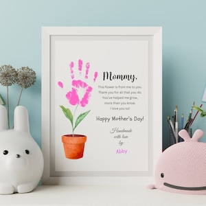 Moederdag handafdruk ambacht, Moederdag afdrukbaar, Moederdag gedicht, bloem handafdruk kunst, gelukkige moederdag kaart voor kinderen, geheugen aandenken