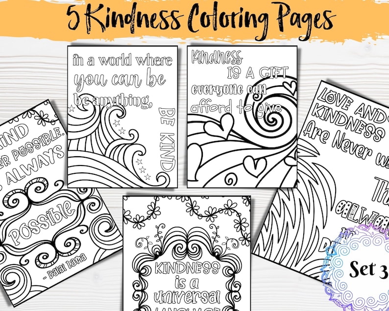 Kindness Coloring Pages Set 3/digital/instant | Etsy