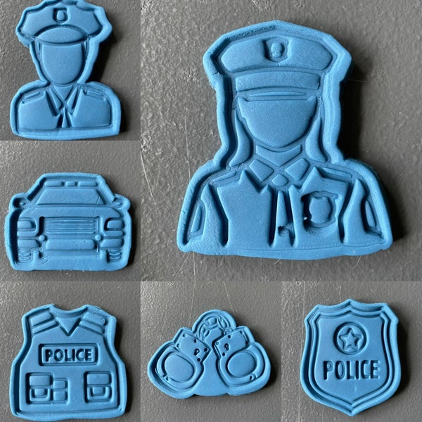 Police officer super Pack cookie cutters | Police Officer | Career designs | OOAK gift for new Cop | Polymer Clay and fondant press