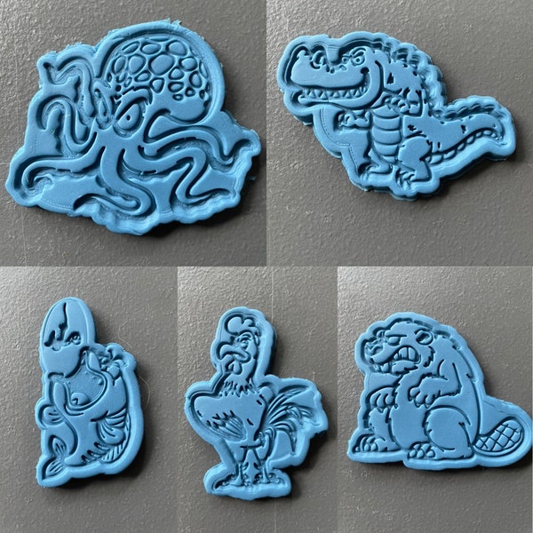 Angry crew cookie cutters | Angry Animals | The Whole damn Zoo | Eat them all | Go Away | don’t be a dick | Polymer clay and fondant press