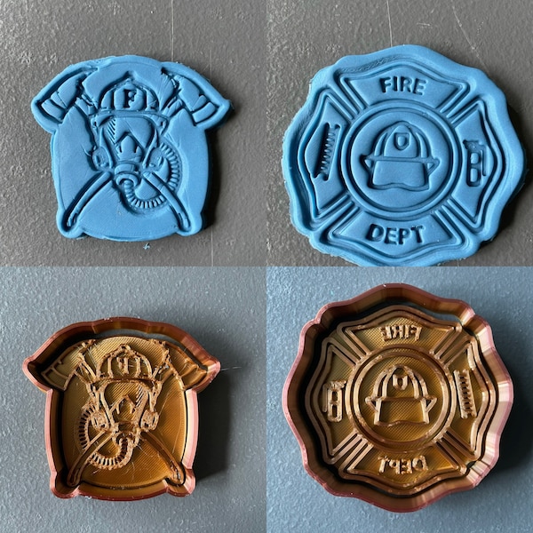 Firefighter crests cookie cutters | Fire fighter | Career designs | OOAK gift for new Firemen | Polymer Clay and fondant press