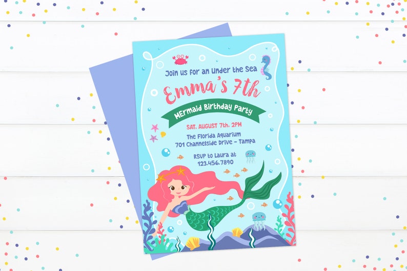 Mermaid Invitation Mermaid Invites Mermaid Birthday Invite Girls Invite Digital Printable Invites