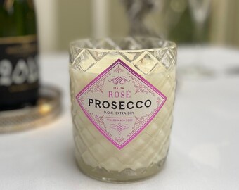 Bougie bouteille de vin italien Prosecco Rose. Bouteille originale recyclée Lime Basilic & Mandarine