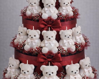 Teddy Bear Candle Cake – 4-Tier Vanilla Scented Gift Box with Hidden Storage