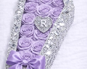 Personalized  Coffin Box with Satin Roses, Initial Heart & Bow – Luxury Floral Gift Box