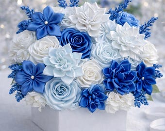 Handmade Satin Flower Table Centerpiece | Wedding & Event Floral Arrangement  | 14” x 12”