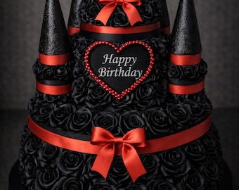 Personalized Satin Rose Castle Gift Box, Handmade Hidden Compartment Cake Decor