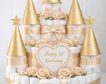 Personalized Diaper Cake Castle | Handmade Baby Shower Centerpiece