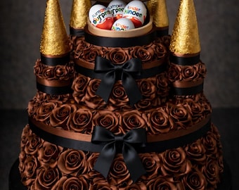 Handmade Satin Rose Castle Gift Box – Hidden Compartment, Chocolate Option