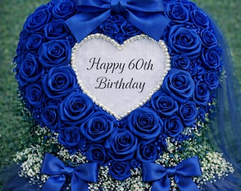 Personalized Satin Rose Heart – Luxury Memorial Arrangement, Custom Tribute (50cm)