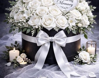 Personalized Eternal Satin Rose Memorial Box – Handmade In Loving Memory Floral Arrangement – 45 cm