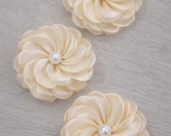 Set of 3 Satin Ribbon Kanzashi Flowers – 3.5 Inch Fabric Craft Supply