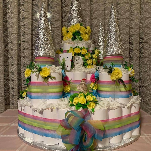 Big Diaper cake, Toutes les couleurs, Cadeau de douche de bébé, env. 70 cm de hauteur