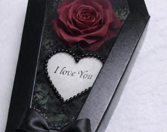 Personalized Coffin Gift Box with Satin Rose – Gothic Keepsake