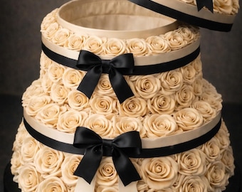 Handmade Satin Rose Cake Gift Box – Floral Keepsake with Hidden Compartment