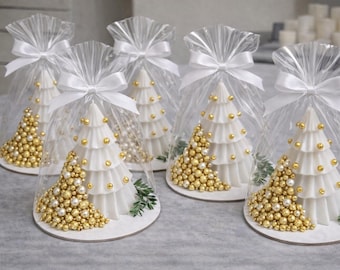 Handmade Christmas Tree Candle – Pearl & Glitter Holiday Favor