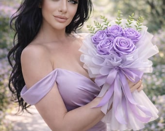 Eternal Satin Handmade  Rose Bouquet – 5 Elegant Satin Roses – 40 cm (15.7 in)