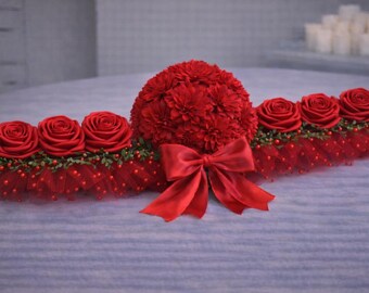 Handmade Satin Rose & Dahlia Centerpiece – Wedding Table Décor