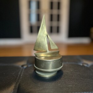 Vintage Enesco Rotating Musical Sailboat Nautical Schooner MCM Brass