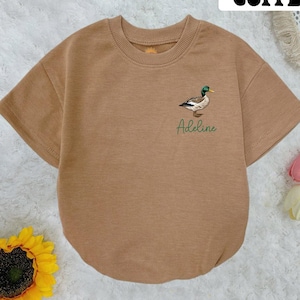 Personalized Monogram Duck Baby Romper Short Sleeves, Mallard Duck Baby Boy Romper, Baby Boy Coming Home Clothes