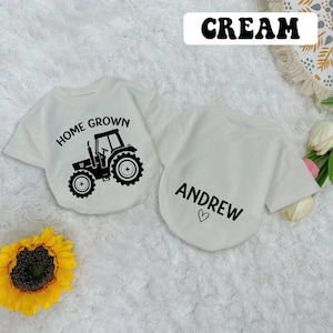 Personalized Home Grown Baby Romper Short Sleeves, Farm Life Tractor Baby Bodysuit, Fertilizer Baby Romper, Custom Baby Name Romper