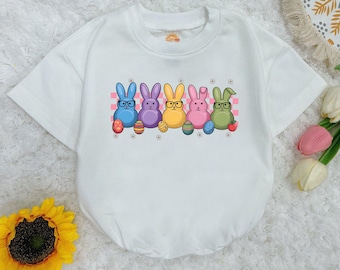 Bunny Easter Baby Romper Short Sleeves, Colorful Bunny Baby Bodysuit, 1St Easter's Day Romper, Spring Easter Romper