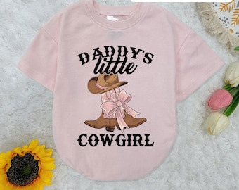 Daddy's Little Cowgirl Baby Romper Short Sleeves, Daddy's Girl Baby Bodysuit, Country Girl Boots Romper, Cowgirl Boots Bow Outfit