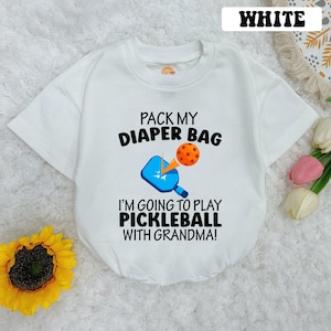 Pack Diaper Bag Pickleball With Grandma Baby Romper Short Sleeves, Pickleball Baby Bodysuit, Pickleball Grandma Romper