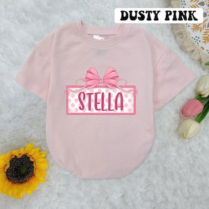 Personalized Pink Bow Baby Romper Short Sleeves, 1St Birthday Romper, Bow 1St Birthday Girl Bodysuit, One Year Old Romper
