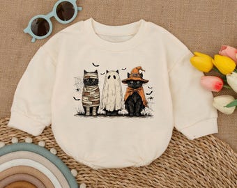 Halloween Kids Romper, Kids Halloween Bodysuit, Kids Fall Romper, Kids Cute Halloween Shirt, Kids Ghost Cat Romper, Kids Holiday Shirt
