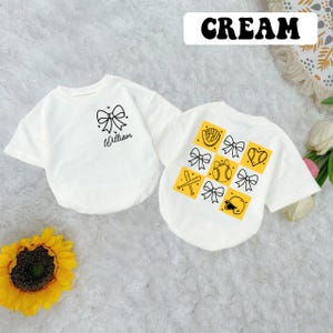 Personalized Softball Coquette Baby Romper Short Sleeves, Checkered Softball Baby Bodysuit, Softball Bow Romper, Softball Gameday