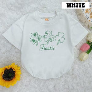 Personalized Lucky Shamrocks Baby Romper, Four Leaf Clover Baby Romper, Lucky St Patrick&#39;S Day Baby Bodysuit, Irish Baby Gift