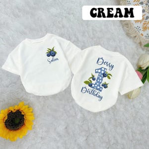 Personalized Berry First Birthday Baby Romper Short Sleeves, Blueberry 1St Birthday Bodysuit, First Birthday Girl Baby Outfit