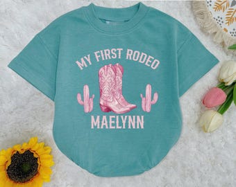 Personalized My First Rodeo Baby Romper Short Sleeves, Country Girl Baby Bodysuit, Western Cowgirl Baby Romper, 1St Birthday Gift