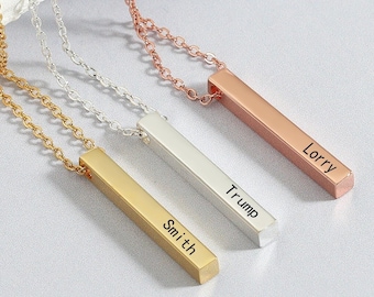 Bar Necklace,Personalized Family Name Necklace,Custom Vertical Bar Necklace,Engraved Jewelry,Gift For Her,Mother Jewelry,Gift from Daughter