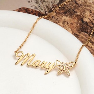 Collar de mariposa personalizado, collar de oro con nombre personalizado, regalo de cumpleaños para ella, regalo para mamá, regalo para hija, regalos de Navidad para ella