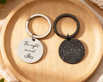 Custom Star Map Keychain, Valentine's Day Gift, Engraved Night Sky Keyring with Any Text, Constellation Star Map By Date, Anniversary Gift