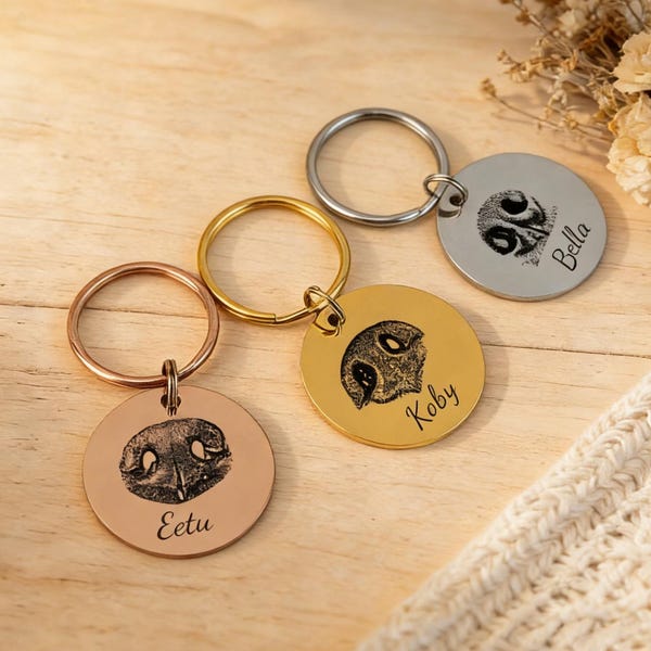 Custom Actual Pet Nose Keychain with Name,Dog Nose Keychain,Round Dog Keychain,Personalized Cat Nose Keychain,Custom Name,Pet Keychain